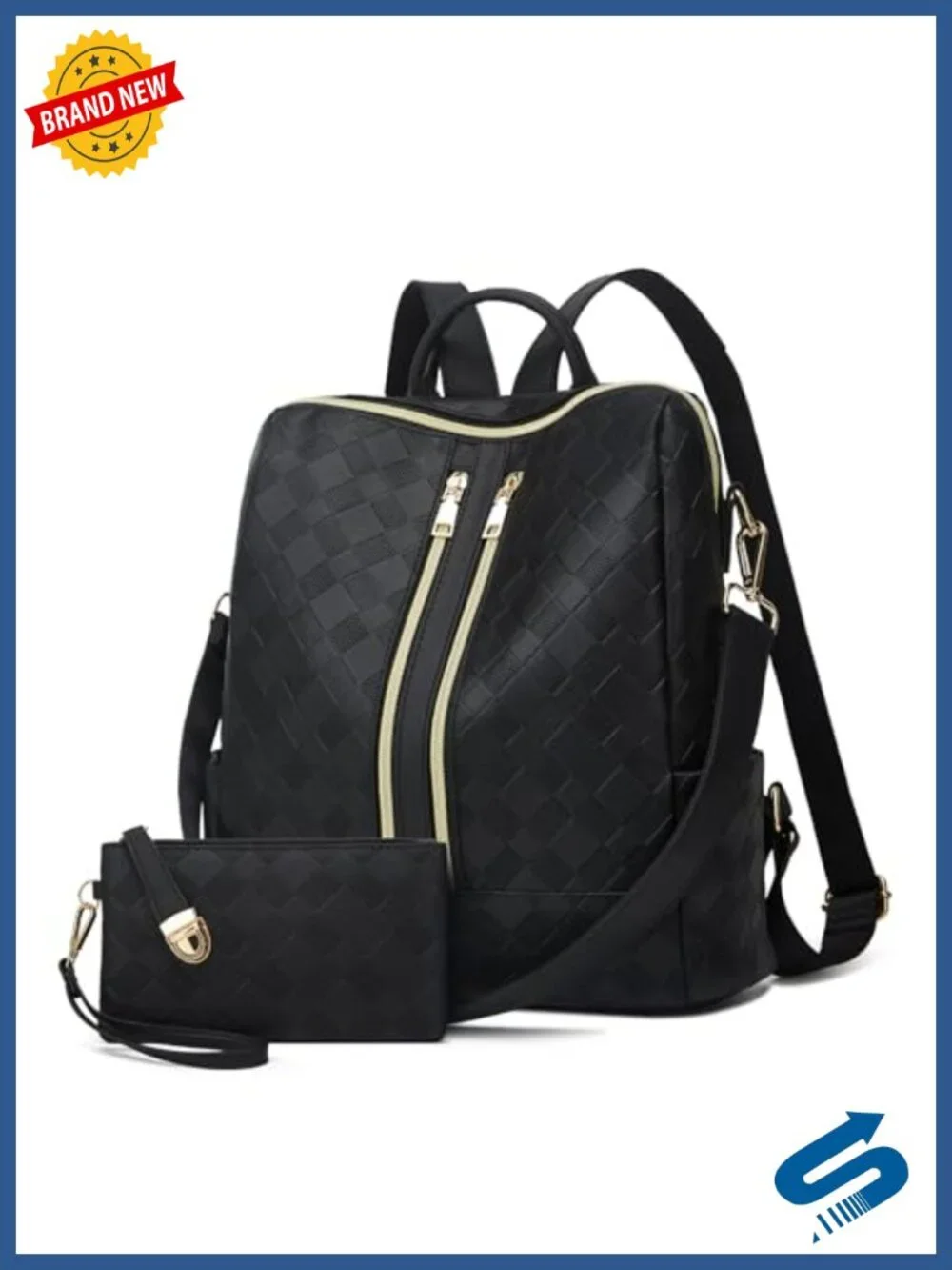 PU Leather Convertible Backpack Purse Set for Women Travel Daypack